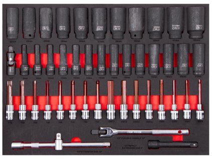 Sada nástrčných klíčů a kovaných hlavic v pěnové výplni, 45 ks - AH2325