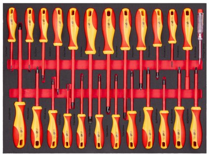 Sada VDE šroubováků ve výpni do dílenského vozíku, 25 ks - AH2404