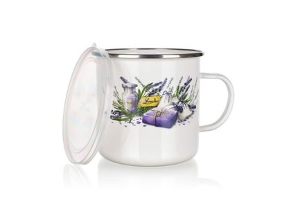 Hrnek smalt 900ml LEVANDULE s plast víčkem  BANQUET