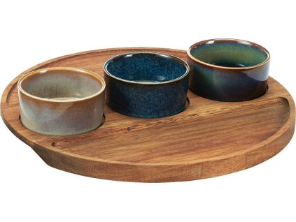 EXCELLENT Servírovací misky na akátovém podnose sada 4 ks KO-278001180