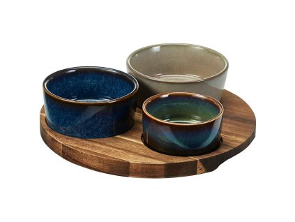 EXCELLENT Servírovací misky na akátovém podnose sada 4 ks KO-278001190