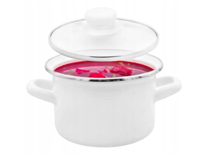 Hrnec smalt ¤16cm 2L s poklicí  3D bílá