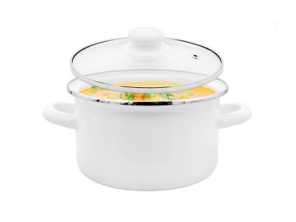 Hrnec smalt ¤18cm 3L s poklicí  3D bílá