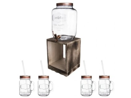 Nápojová láhev s kohoutkem 8,8 l + 4 ks sklenice