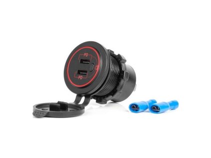 Napájecí zdířka voděodolná s vypínačem 2x USB-C 12V 24V AMIO