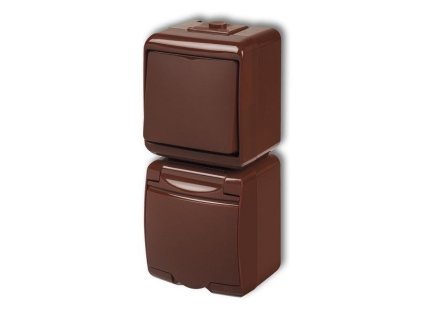 Zásuvka s vypínačem č.1, IP54, hnědá, vertikalní, Karlik