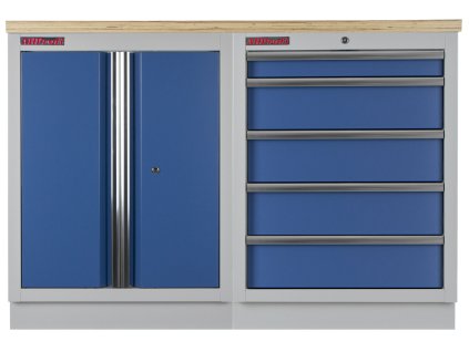 Sestava kvalitních PROFI BLUE dílenských skříněk s pracovní deskou - MTGS1300BAL08