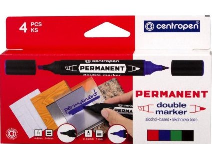 Popisovač permanentní Centropen 1666, oboustranný, sada 4 ks