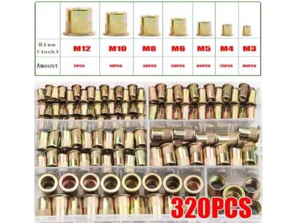 Nýtovací matice M3-M12 ocelové, sada 320ks