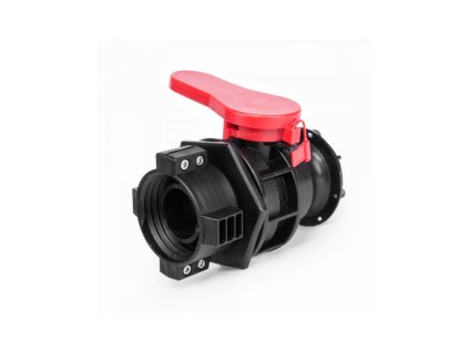 Kulový ventil pro kontejner na vodu IBC, vstup S60x6 s vývodem Camlock Typ A 2" s uzávěrem