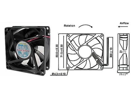 Ventilátor 80x80x25mm 24V/0,20A 3000 ot/min.