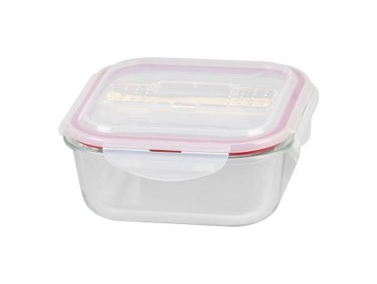 Dóza MagicHome čtvercová skleněná s příborem Clip, 1200ml