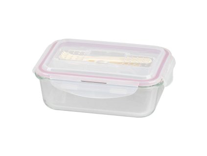 Dóza MagicHome obdélníková skleněná s příborem Clip, 1000ml