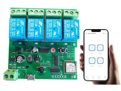 Modul 4x relé wifi Android/iOS app.E-Welink, napájení 7-32VDC