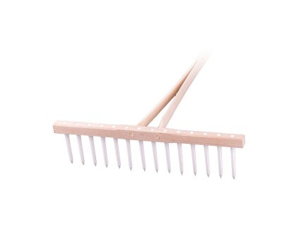Hrábě dřevěné, 14 PVC zubů, násada