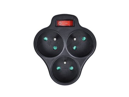 Rozbočka 3x10A, černá, vypínač