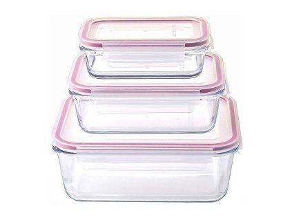 Dóza obdélníková MagicHome, borosilikátové sklo/PP, Clip, sada 3ks