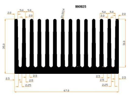 Chladič Al 990925 67x35x500mm