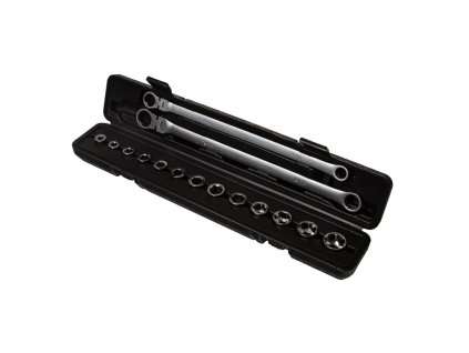 Oboustranné ráčnové očkové klíče s kloubem a průchozí hlavice, sada 15 dílů – MAR-POL