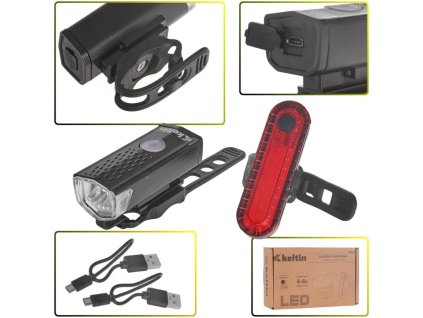 Osvětlení jízdního kola, sada přední 900mAh, zadní 400mAh KELTIN