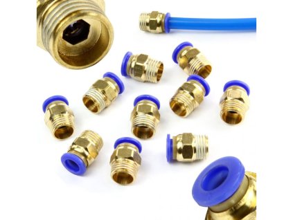 Spojka pneumatická, přímá nástrčná PC s vnějším závitem1/4" pro PA, PU, PE hadice 8mm, sada 10ks MAR-POL