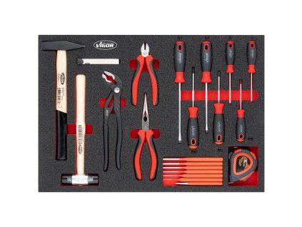Sada kladiv, kleští a šroubováků v pěnové výplni, 21 ks, VIGOR - V5634N