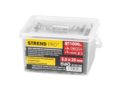 Vrut do sádrokartonu/kovu 3,5x25mm, +2x bit a magn.držák, 1000ks