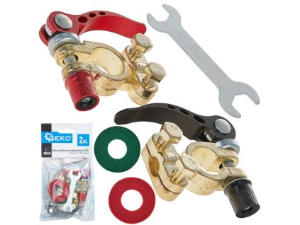 Svorky na autobaterie 6 V a 12 V, mosazné s páčkami, 2 ks - GEKO