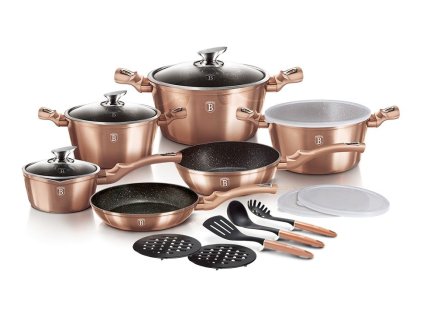 BERLINGERHAUS Sada nádobí s mramorovým povrchem 18 ks Rosegold Metallic Line BH-7034