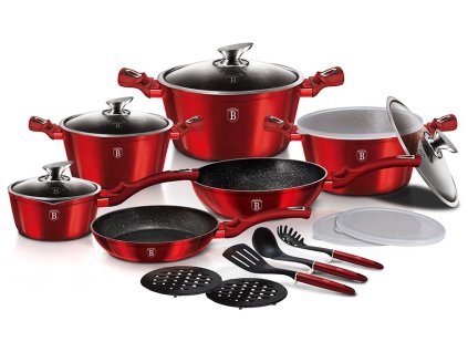 BERLINGERHAUS Sada nádobí s mramorovým povrchem 18 ks Burgundy Metallic Line BH-7035