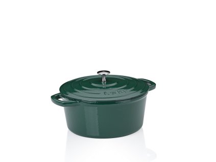 KELA Pekáč litinový s poklicí Calido kulatý smaragdově zelená 26x12 cm 4,6l KL-12901