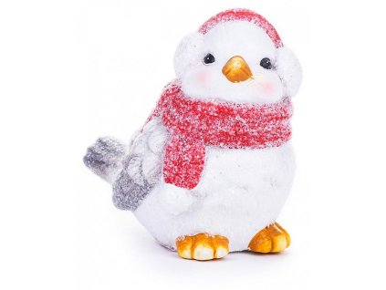 Dekorace MagicHome Ptáček sameček, bordó šála, 13,8x9x12,8cm