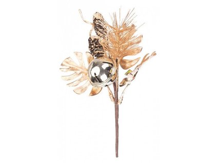 Větvička MagicHome s rolničkou, zlatá, 17cm