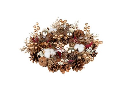 Věnec adventní MagicHome zlatý, s bavlnou, 32x8,5cm