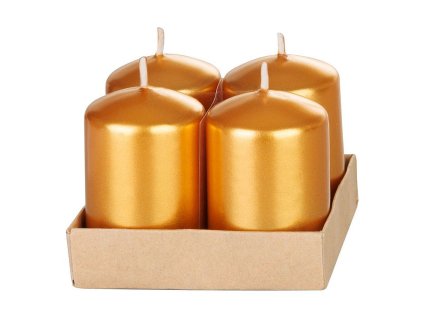 Svíčka MagicHome válcová metalický efekt, zlatá, 4x6cm, 4ks