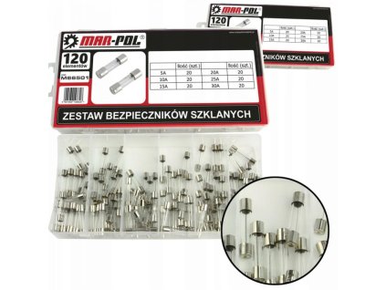 Trubičková, skleněná pojistka, sada 120ks, 5x30mm MAR-POL