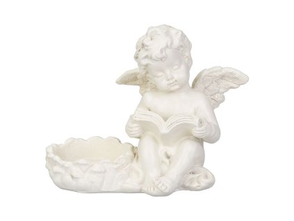 Dekorace MagicHome Anděl s knihou, polyresin, na hrob, 11,5x7,5x9,5cm