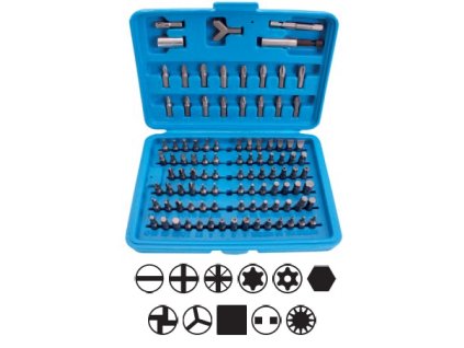 Bity ploché, křížové, TORX, IMBUS, XZN, aj., nástavce, sada 100 ks - BGS 765