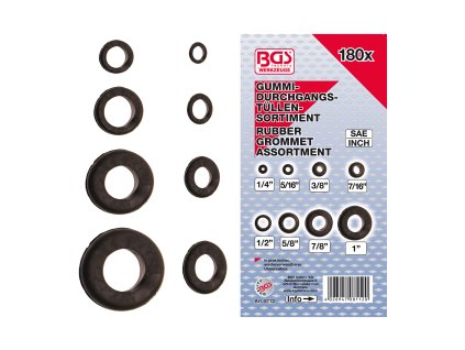 Průchodky gumové, palcové, sada 180 dílů BGS 8112