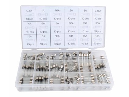 Autopojistky skleněné trubičkové, 0,5-30 A, 6x30 mm, pro autoveterány, sada 180 ks - ASTA