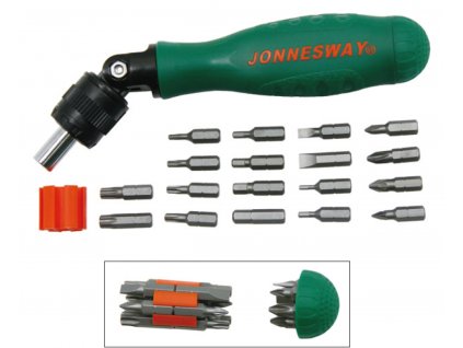 Sada bitů - ploché, křížové, Imbus, TORX, s ráčnovou rukojetí, 19 dílů - JONNESWAY DR0219S