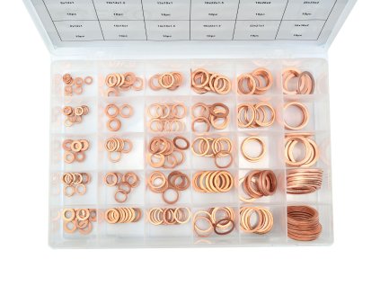 Podložky měděné ploché, různé průměry, sada 300 kusů