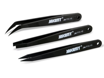 Pinzety - plochá, rovná a zahnutá, antistatické, sada 3 ks - JM-T11