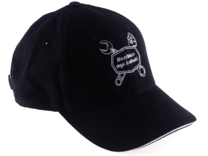 Baseballová čepice, černá s bílým proužkem "MojeDílna moje království"