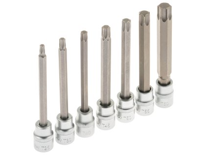 Zástrčné hlavice TORX 3/8", rozměry T25 - T60, prodloužené 110 mm, sada 7 ks - SATRA