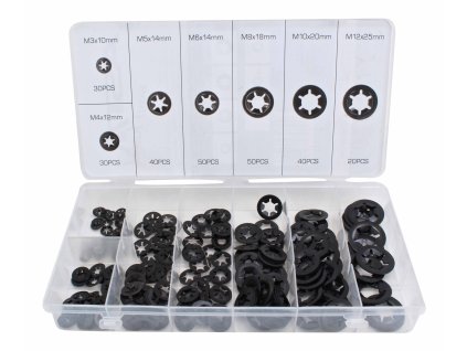 Pojistné kroužky na hřídele bez drážky M3-M12, typ Starlock, sada 260 ks - ASTA