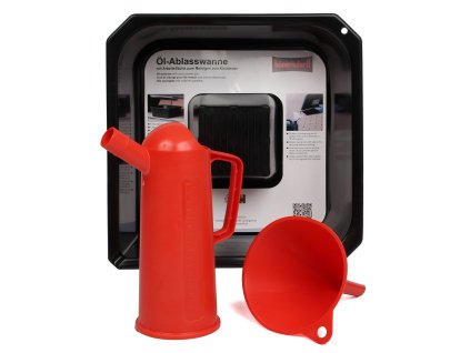Sada na vypouštění a plnění motorového oleje, vana, trychtýř a odměrka, plast, 3 díly