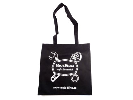Taška textilní s uchem, netkaná textílie, černá "MojeDílna moje království" (MojeDílna.cz)