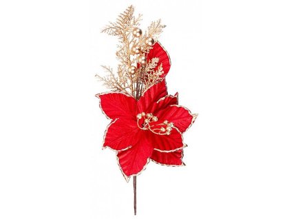 Květ Poinsettia MagicHome, červený se zlatým lemováním, 31cm