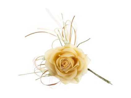 Květ růže, zlatá, stonek, bal. 6ks